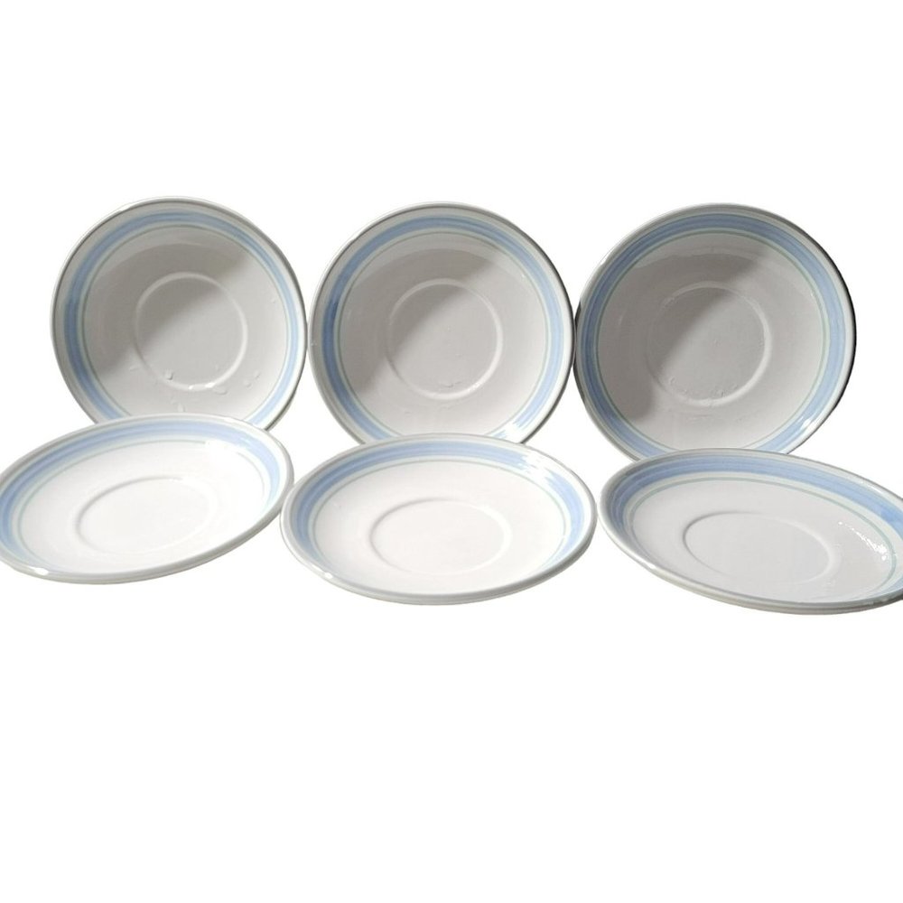 Lot of 6 New Vintage Yamaka White & Blue Saucer Fascino Stoneware - Discontinued